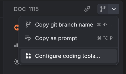 Linear issue view showing the Configure coding tools option in the top right corner