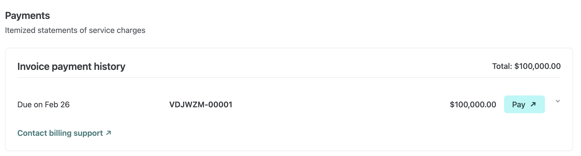 Issued invoices on the Organization's billing dashboard